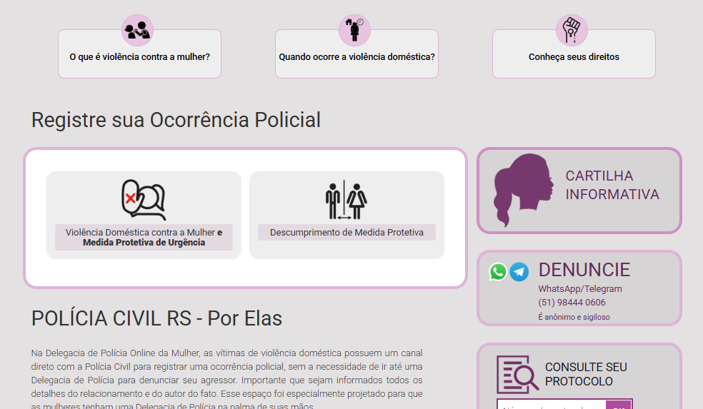 Internautas podem acessar a ferramenta pelo site da Delegacia Online da Mulher. Foto: Reprodução