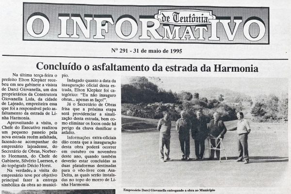 Há 30 anos: Teutônia concluía asfalto da estrada da Harmonia