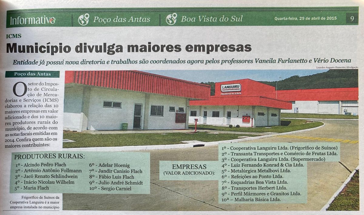 Há 10 anos: Poço das Antas divulgava as maiores empresas em ICMS