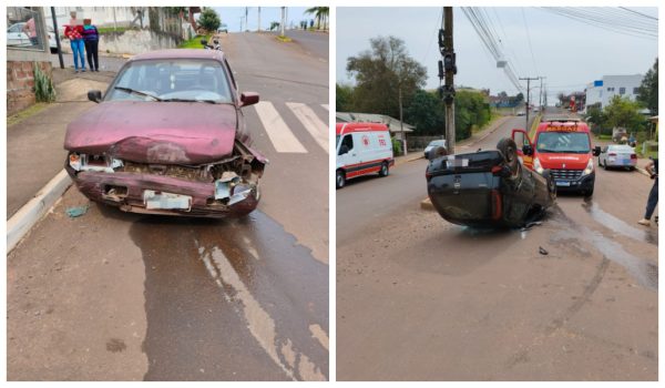 Veículo capota após colisão no Bairro Canabarro