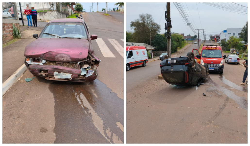 Veículo capota após colisão no Bairro Canabarro
