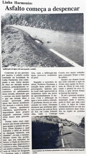 Há 30 anos: asfalto começava a ceder na Linha Harmonia