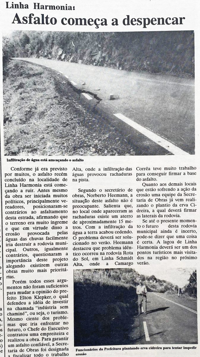 Há 30 anos: asfalto começava a ceder na Linha Harmonia