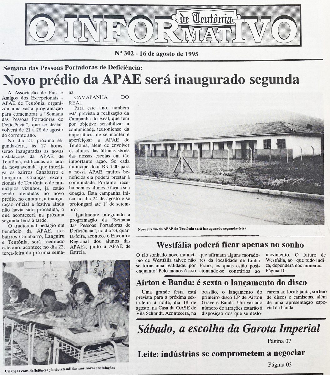 Há 30 anos: Apae de Teutônia inaugurava nova sede
