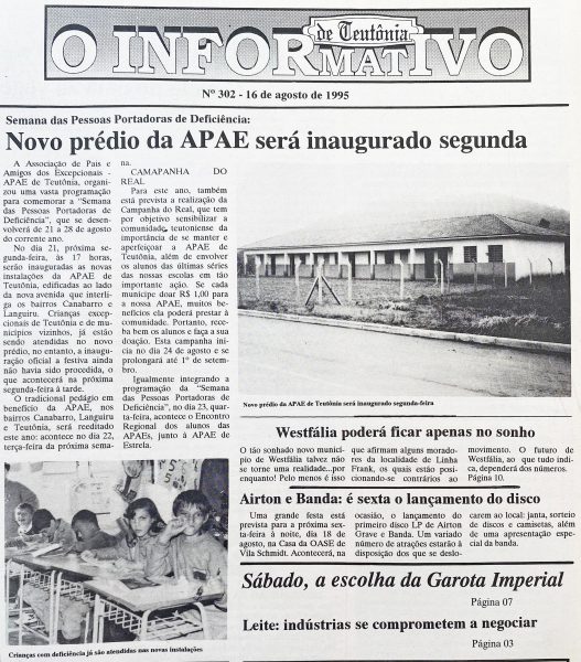 Há 30 anos: Apae de Teutônia inaugurava nova sede