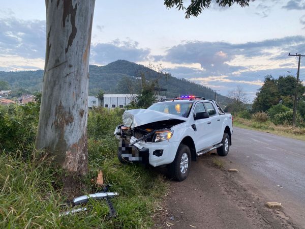 Caminhonete sai da pista e colide em árvore na ERS-419