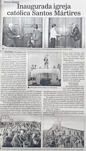 Há 20 anos: inaugurada a Igreja Católica Santos Mártires no Alesgut