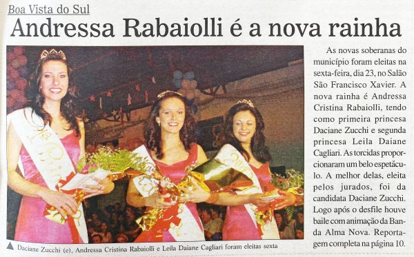 Há 20 anos: Andressa Rabaiolli era Rainha de Boa Vista do Sul