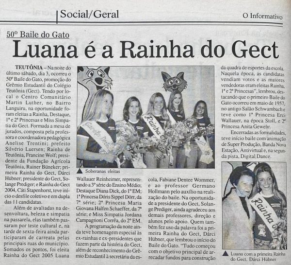Há 20 anos: Luana Reinheimer era a rainha do 50° Baile do Gato