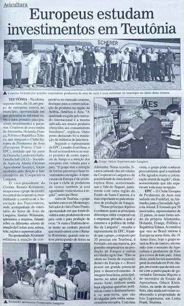Há 20 anos: avicultores estrangeiros estudavam investimentos em Teutônia