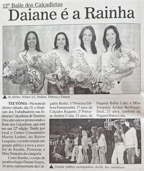 Há 20 anos: Siticalte promovia 12º Baile dos Calçadistas com escolha das representantes