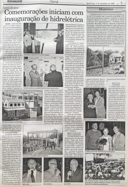 Há 20 anos: inauguração da Hidrelétrica Boa Vista marcava 50 anos da Certel