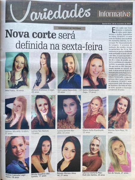 Há 10 anos: 15 candidatas concorriam à corte 2016/2017 em Teutônia