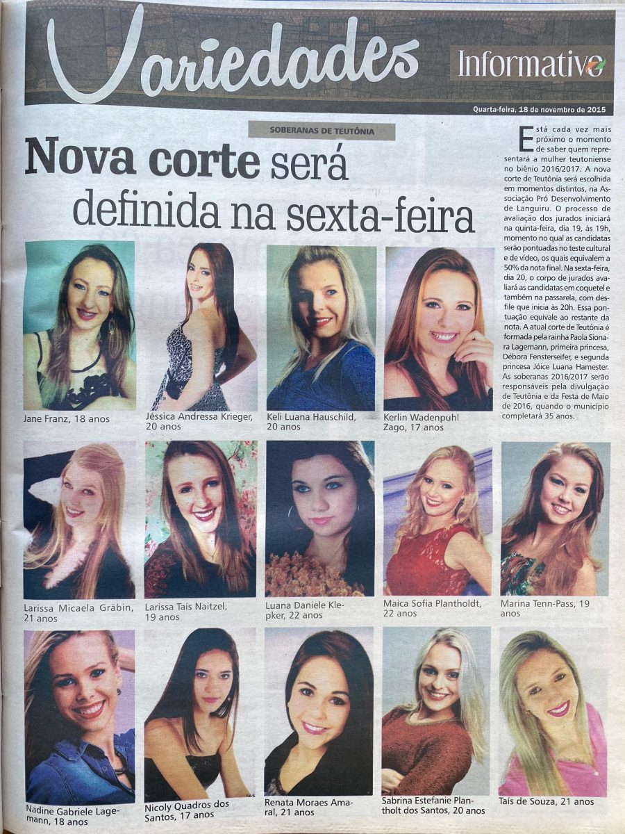 Há 10 anos: 15 candidatas concorriam à corte 2016/2017 em Teutônia