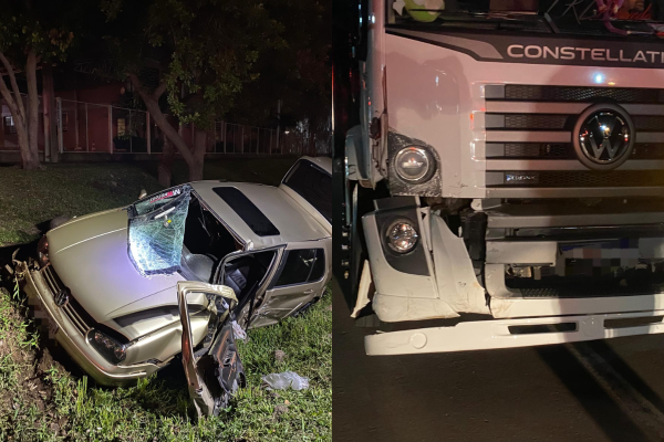 Colisão entre carro e caminhão deixa quatro pessoas feridas na ERS-128