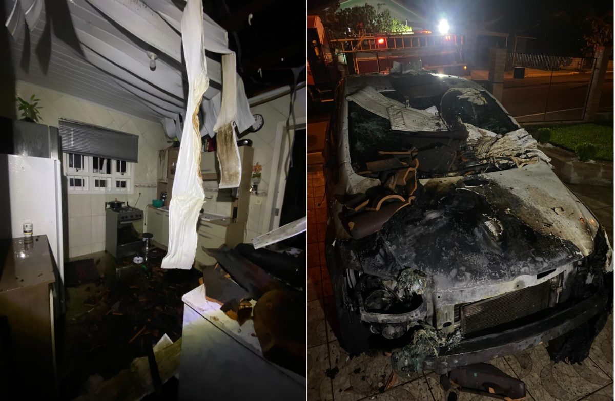 Chamas destruíram veículo e parte de uma residência. Foto: DIVULGAÇÃO