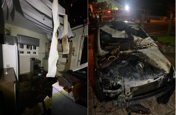 Bombeiros controlam incêndio em residência e veículo