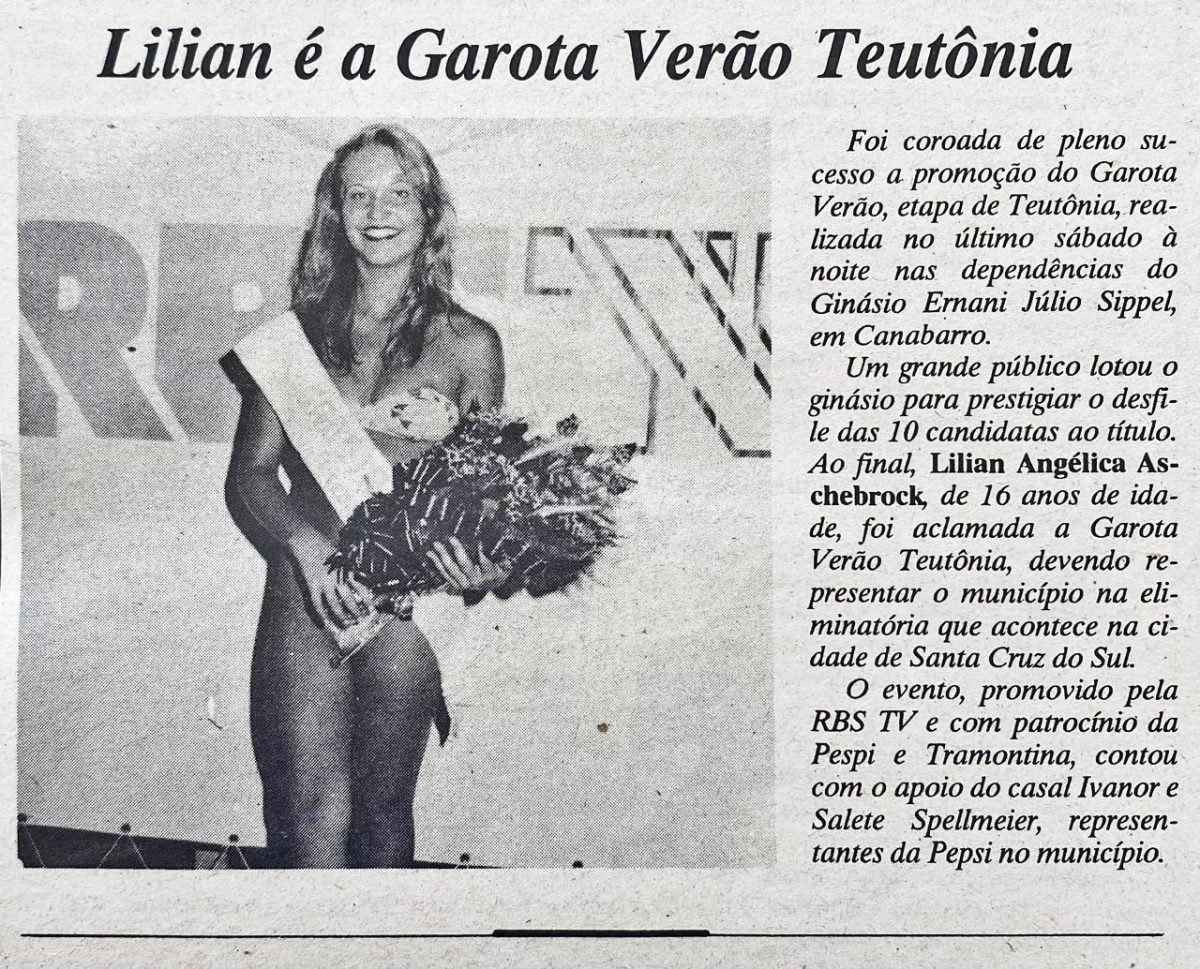Há 30 anos: Lilian Aschebrock era eleita Garota Verão Teutônia