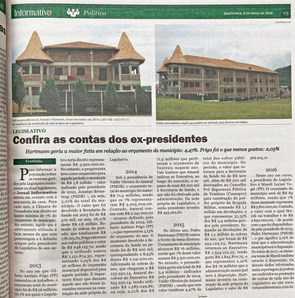 Há 10 anos: levantamento apontava gastos do Legislativo teutoniense na construção da sede