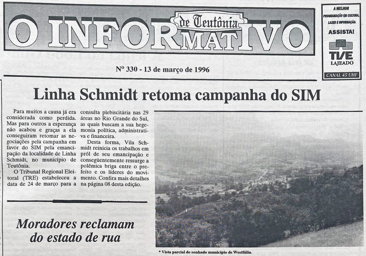 Há 30 anos: Linha Schmidt retomava campanha pela emancipação