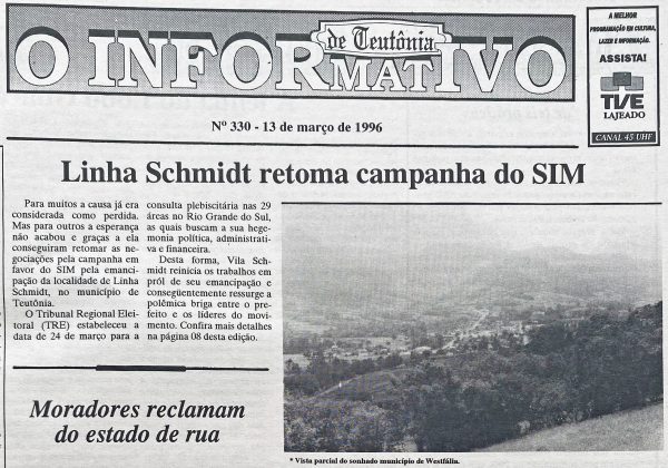 Há 30 anos: Linha Schmidt retomava campanha pela emancipação