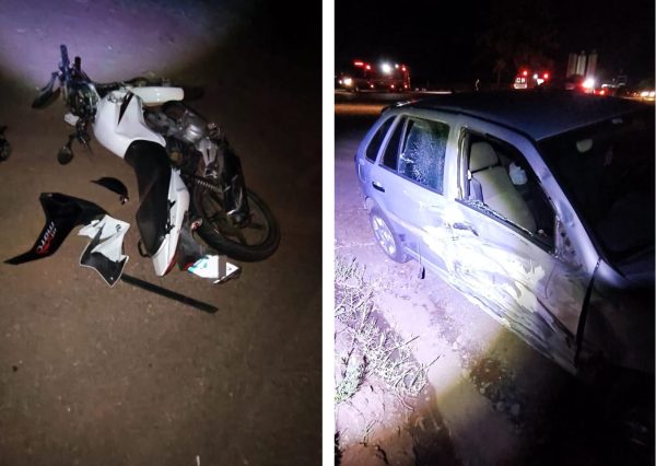 Colisão entre carro e moto deixa três feridos na Via Láctea