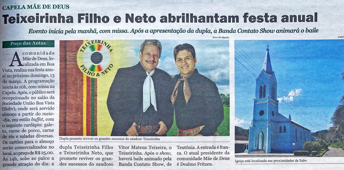 Há 10 anos: Filho e Neto Teixeira relembravam sucessos do Teixeirinha em Poço das Antas
