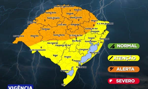 Ciclone extratropical e avanço de uma frente fria favorecem tempestades no estado