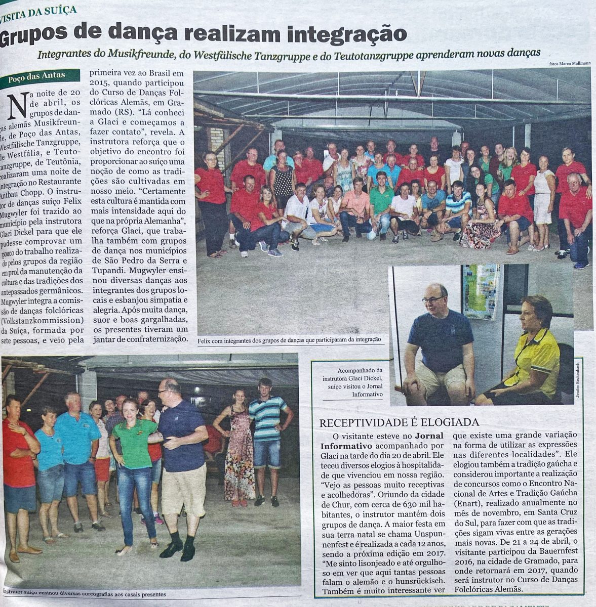 Há 10 anos: intercâmbio cultural reunia grupos de dança alemã e instrutor suíço