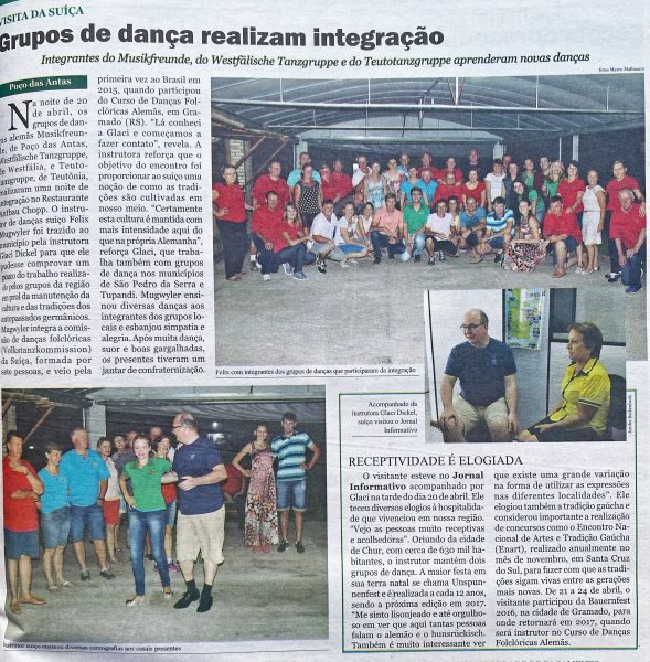Há 10 anos: intercâmbio cultural reunia grupos de dança alemã e instrutor suíço
