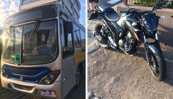 Motociclista sofre ferimentos após colisão com ônibus