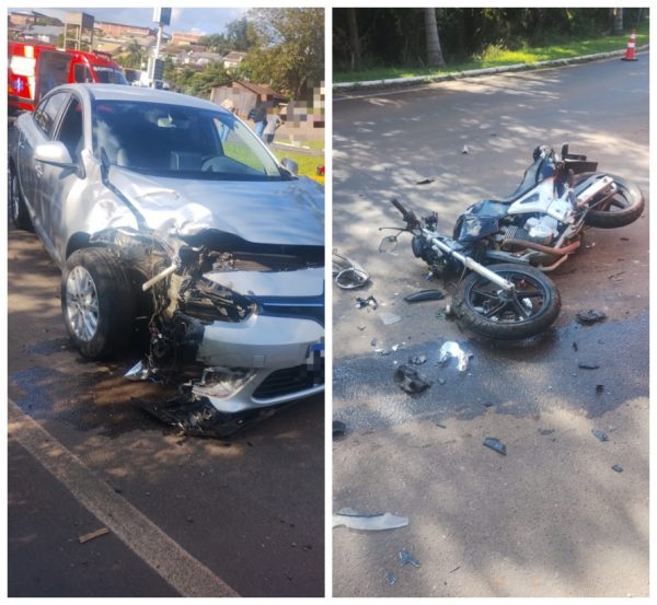 Colisão entre carro e moto deixa dois feridos graves na Via Láctea