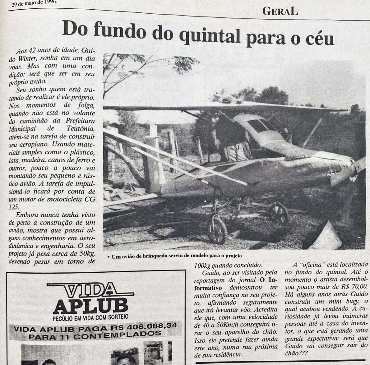 Há 30 anos: projeto de avião artesanal era destaque no Informativo