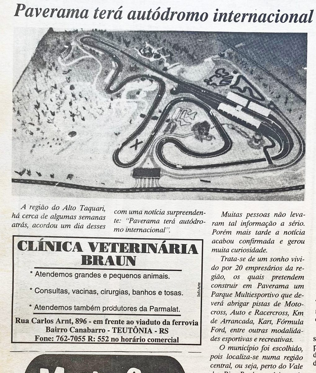 Há 30 anos: projeto previa autódromo internacional em Paverama