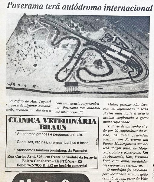 Há 30 anos: projeto previa autódromo internacional em Paverama