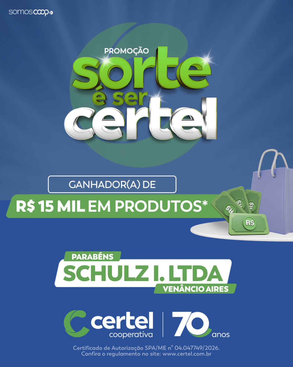 Terceiro sorteio da campanha de 70 anos da Certel premia empresa de Venâncio Aires