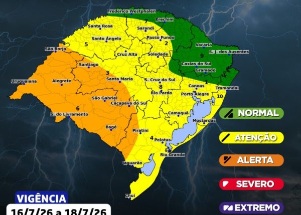 Rio Grande do Sul entra em período de instabilidade com risco de temporais e chuvas intensas a partir desta quinta-feira