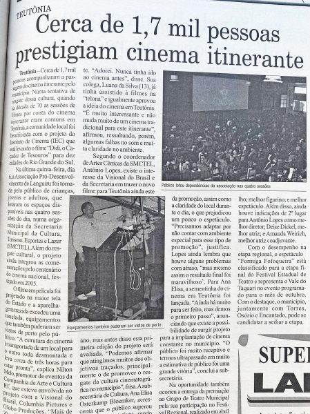 Há 20 anos: Cinema itinerante reunia 1,7 mil espectadores em Teutônia