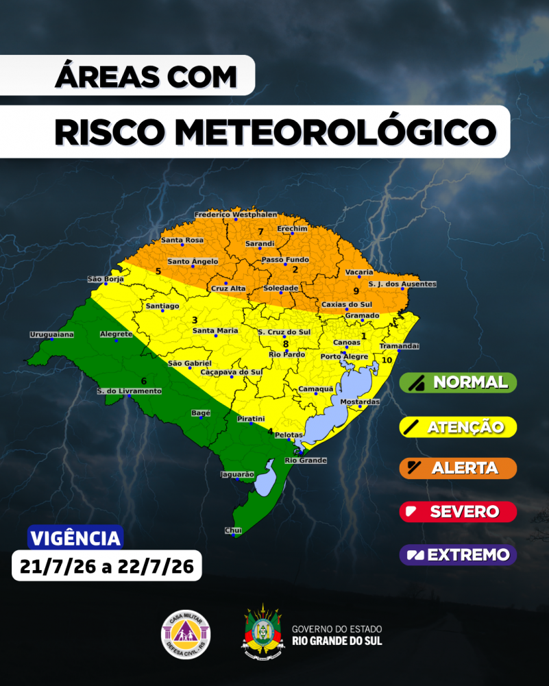 Defesa Civil alerta para novos temporais e elevação nos Rios Taquari e Forqueta
