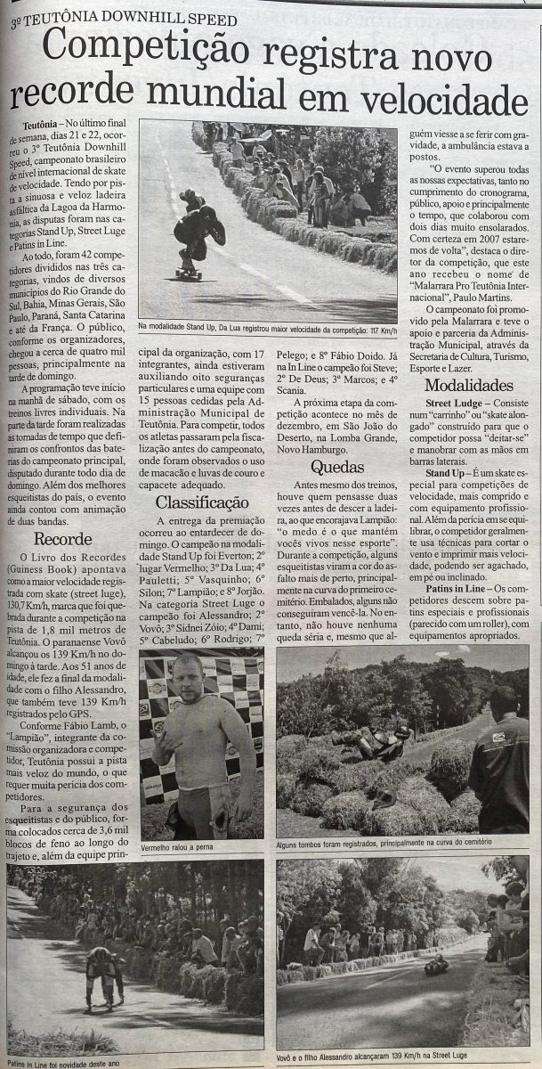 Há 20 anos: Teutônia Downhill Speed registrava recorde mundial de velocidade
