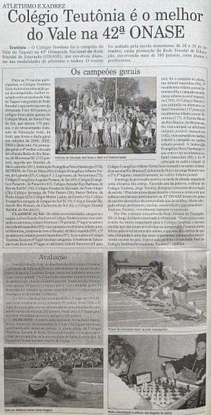 Há 20 anos: Colégio Teutônia era o melhor do Vale na 42ª ONASE