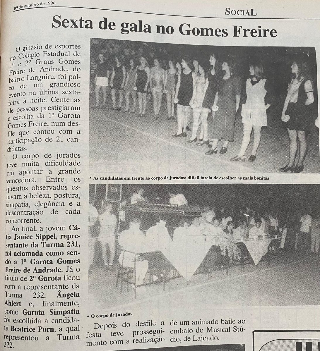 Há 30 anos: escola elegia 1ª Garota Gomes Freire