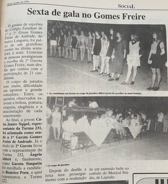 Há 30 anos: escola elegia 1ª Garota Gomes Freire