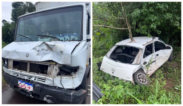 Colisão entre carro e caminhão deixa mulher ferida na ERS-128